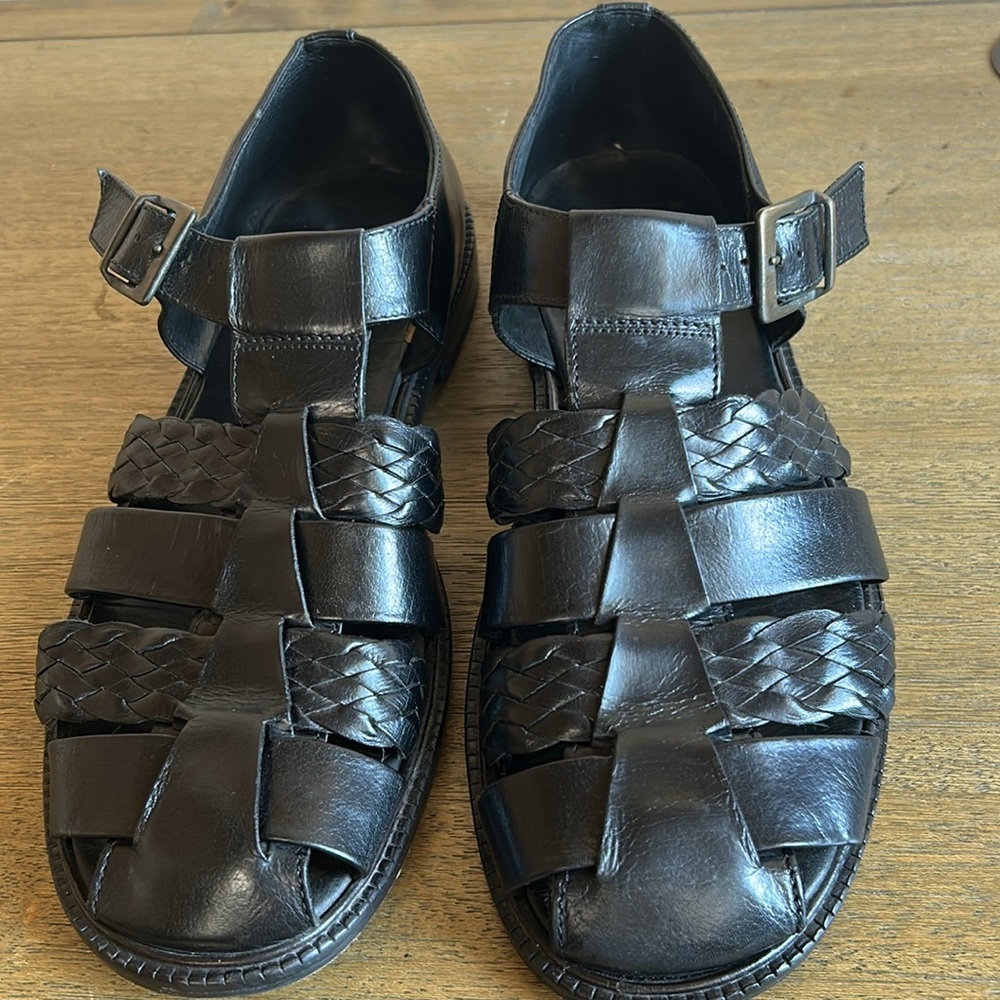 Vibram Fisherman Men's Black Braided Leather Sandals. Size 11. Made in Italy. - Picture 2 of 9